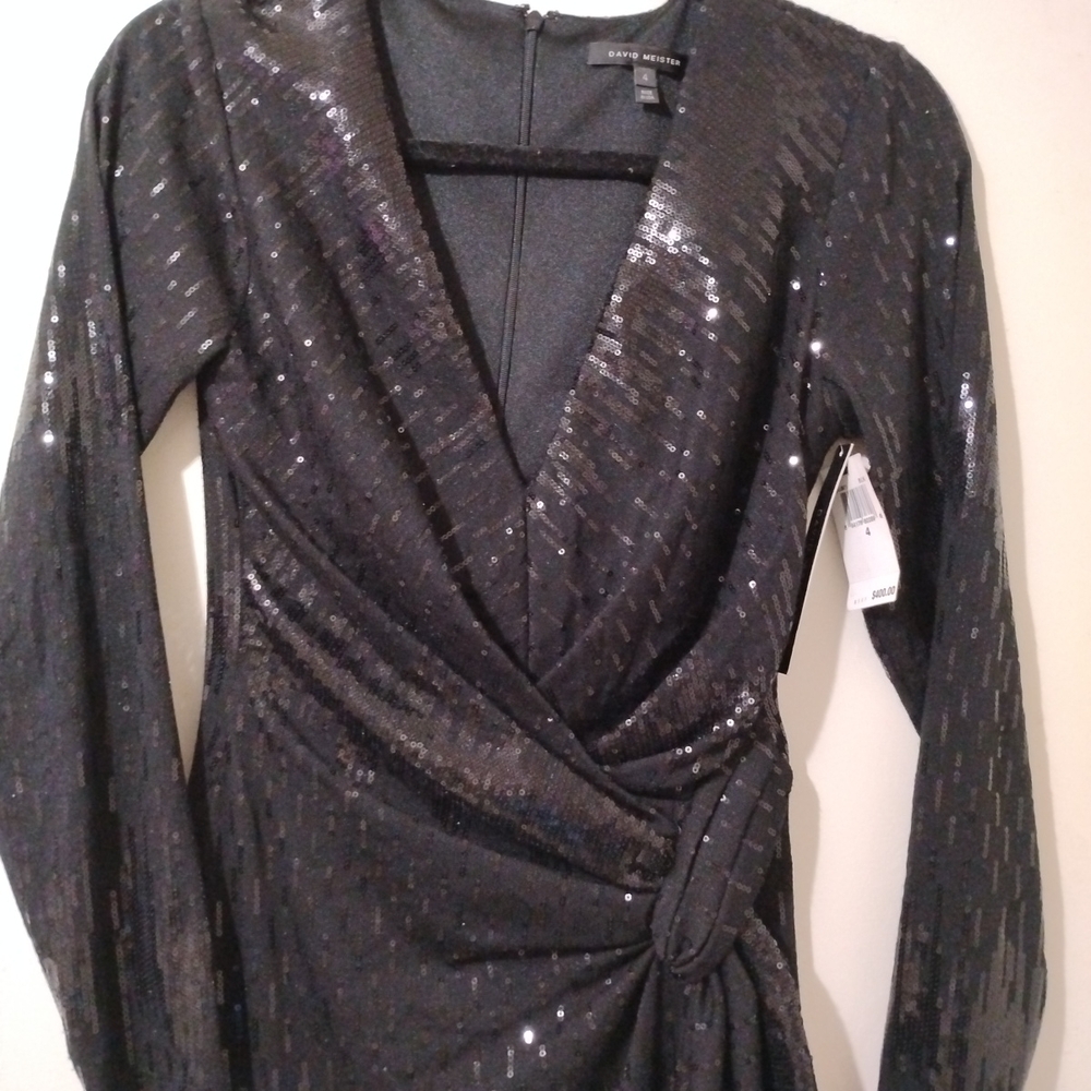 NWT$400💕David Meister Designer Black Sequined Dress! Party, Prom Or Other Event